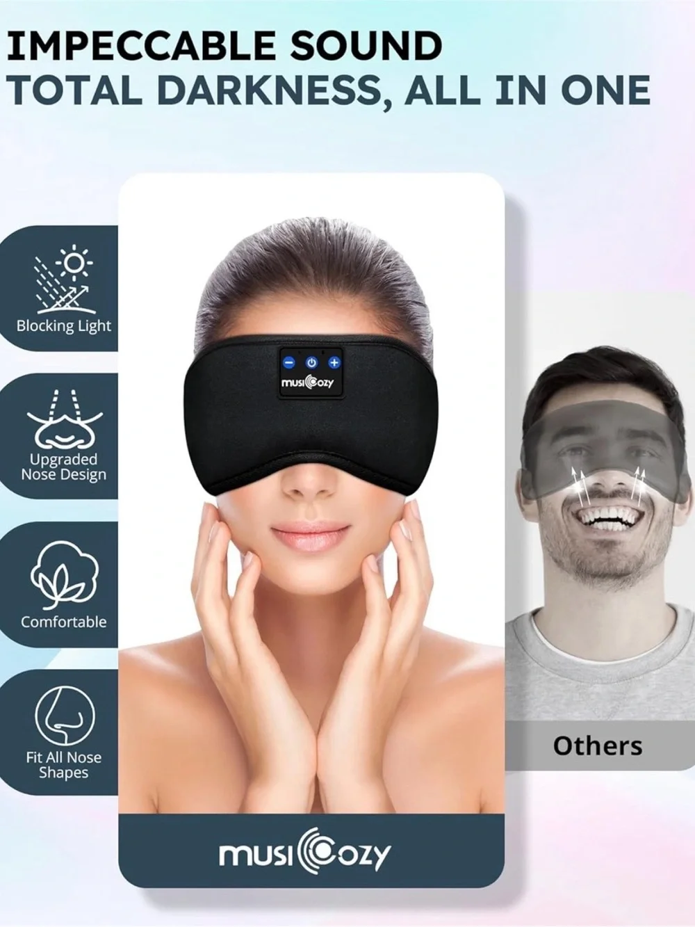 MUSICOZY Bluetooth 5.4 Sleep Headphones Sleeping Eye Mask Earbuds Headband NEW